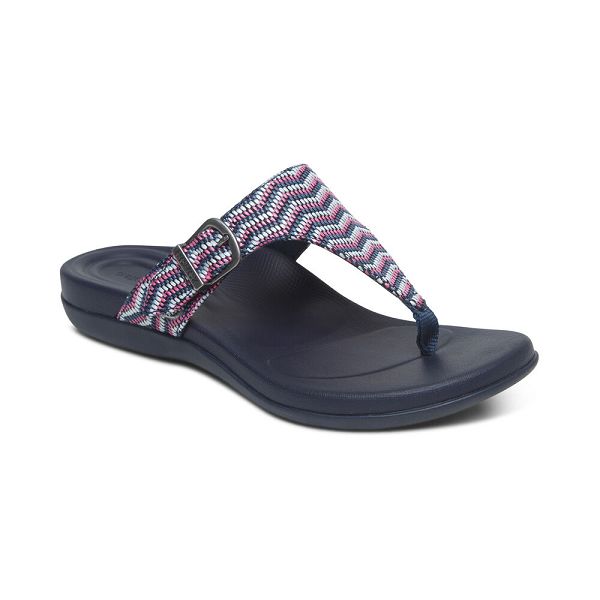 Aetrex Women's Rita Adjustable Flip Flops Navy Sandals UK 1087-597